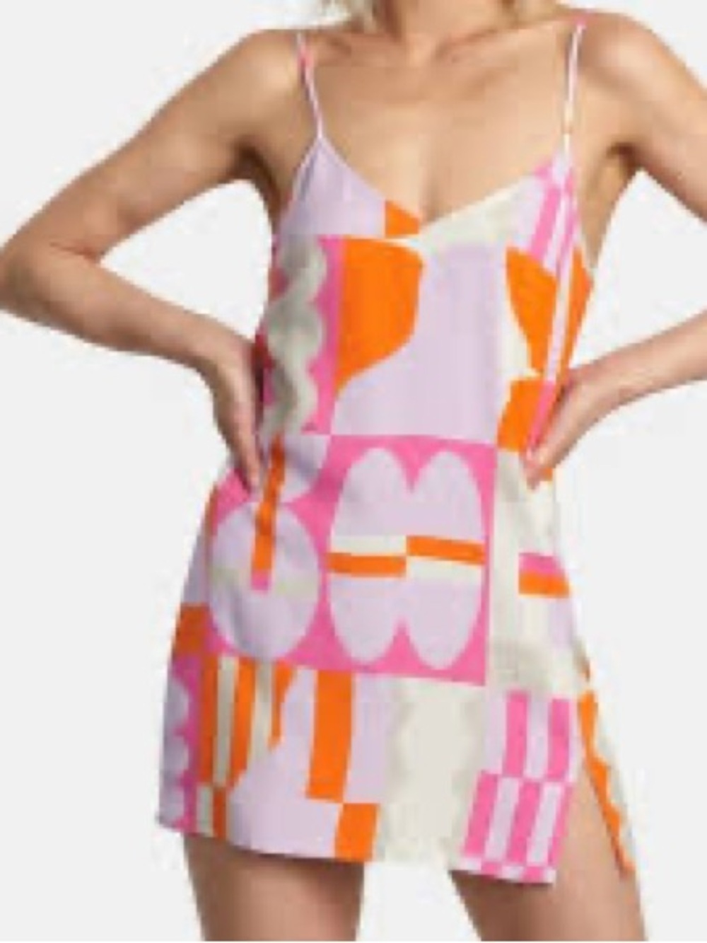 RVCA Pink and Orange Graphic Slip Dress